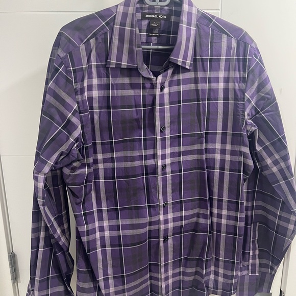 Michael Kors Men's Purple Plaid Shirt - Picture 1 of 4